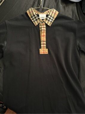 Burberry Black Polo with Beige Nova Check Collar